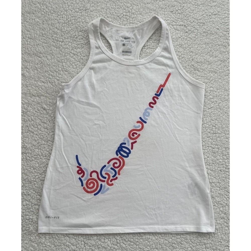 Girls Nike Dri-Fit Tank Top Logo Sleeveless Shirt Athletic Cut White Size L